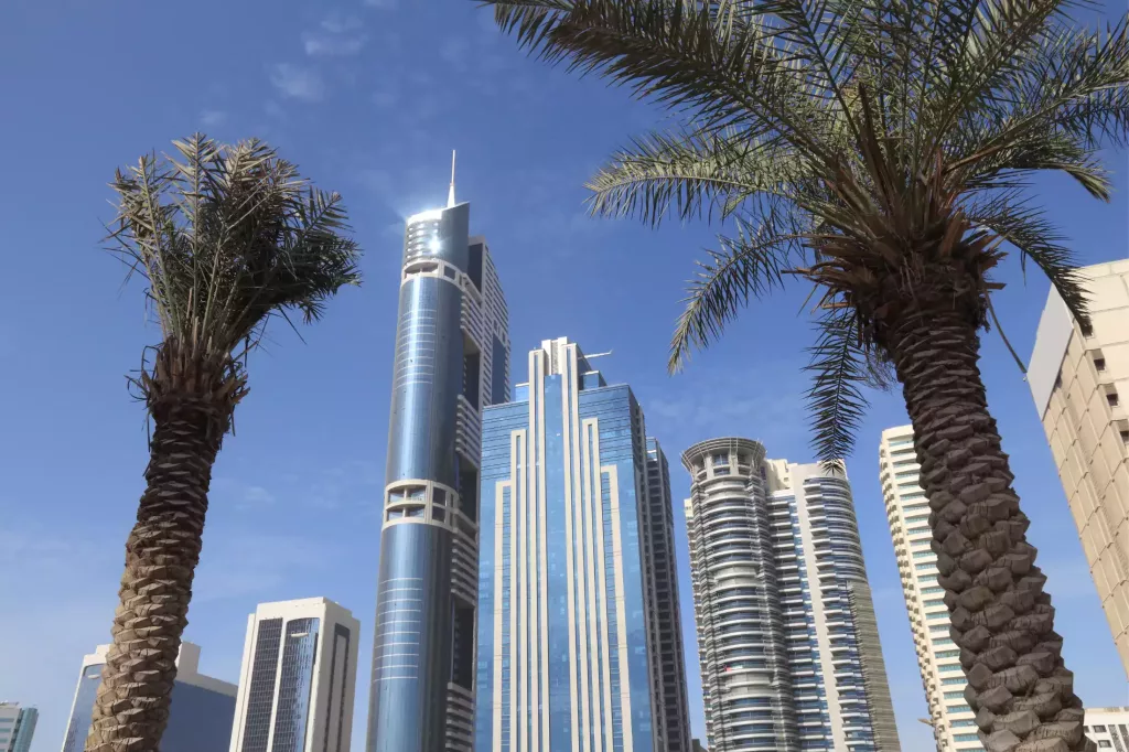 Dubai Skyscrapers in Trade center district.