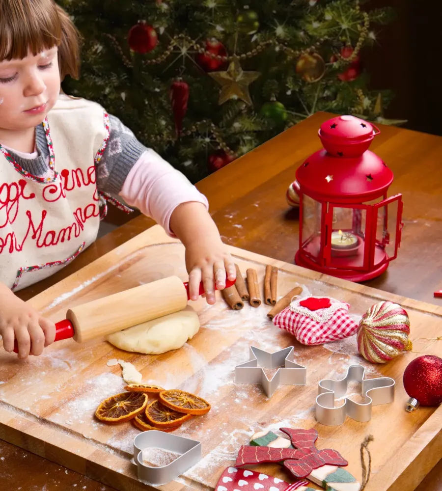 Little,Girl,Baking,Christmas,Cookies,Cutting,Pastry,With,A,Cookie